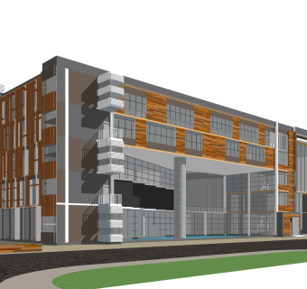现代办公楼外观草图大师模型，办公楼外观sketchup模型免费下载