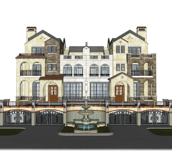 欧式连排别墅su模型方案下载，sketchup别墅草图大师模型