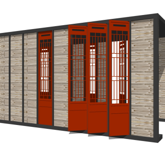 新中式实木廊架草图大师模型，实木廊架sketchup模型下载