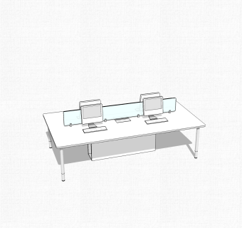 现代简约屏风卡位办工桌su模型，办工桌skp模型下载