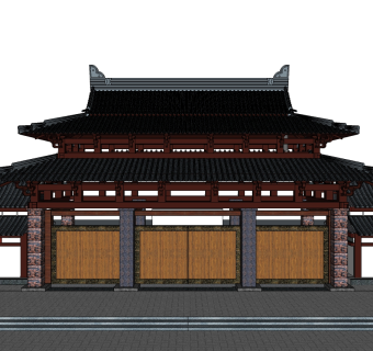 中式大门楼草图大师模型下载、大门楼su模型下载