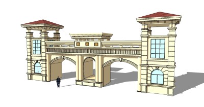 欧式入口大门skb模型分享，入口大门草图大师模型下载