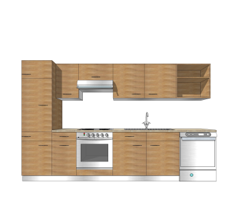 现代一字型橱柜草图大师模型，橱柜sketchup模型下载