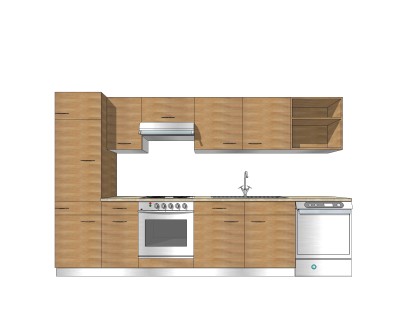 现代一字型橱柜草图大师模型，橱柜sketchup模型下载