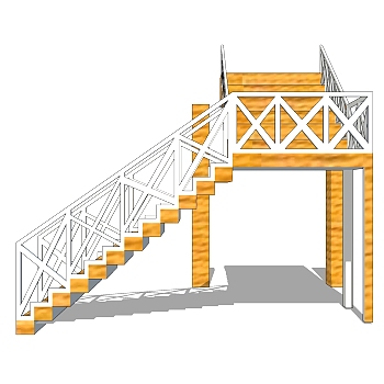 <em>现代实木</em>双跑折梯草图大师模型，<em>实木</em>双跑折梯sketchup...