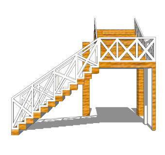 现代实木双跑折梯草图大师模型，实木双跑折梯sketchup模型免费下载