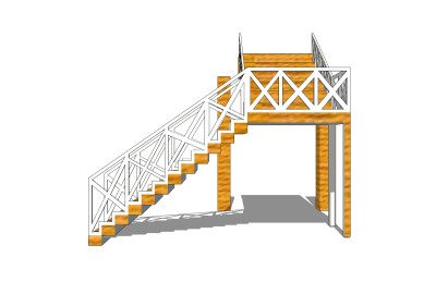 现代实木双跑折梯草图大师模型，实木双跑折梯sketchup模型免费下载