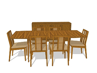 现代实木<em>餐桌</em>椅su模型，仿古桌子草图大师模型下载