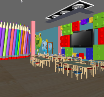 现代幼儿园手工教室免费su模型，幼儿园skb文件下载