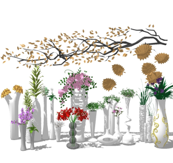 现代花瓶花卉su模型，花瓶花卉skb模型分享