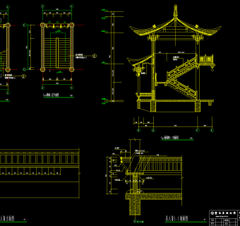 仿古廊桥建筑CAD施工图，廊桥CAD建筑图纸下载