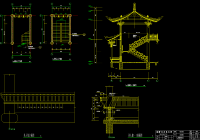 仿古廊桥建筑CAD施工图，廊桥CAD建筑图纸下载