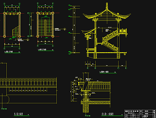 仿古廊桥建筑CAD施工图，廊桥CAD建筑图纸下载