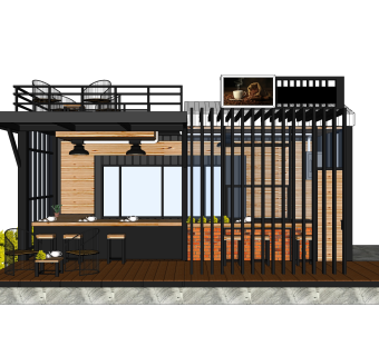 现代集装箱改造房su模型，集装箱房屋草图大师模型下载