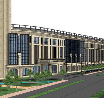 欧式办公楼外观草图大师模型，办公楼外观sketchup模型免费下载