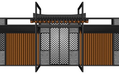 中式景观墙sketchup模型下载，景观墙草图大师模型