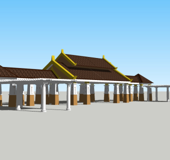 泰式实木廊架草图大师模型，实木廊架sketchup模型下载