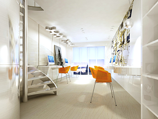 现代风格办公空间效果图施工图，现代办公室施工设计图