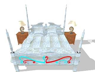 北欧<em>家具</em>双人床sketchup模型，双人床skp模型下载