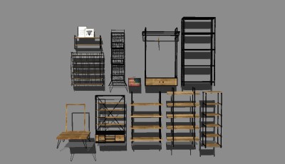 工业风装饰架置物架盆栽摆件组合su模型，架子草图大师模型下载