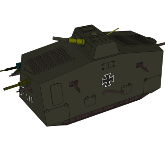 德国A7V坦克草图大师模型，坦克SU模型下载