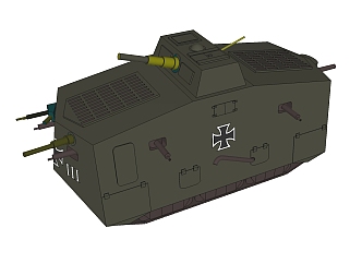 德国A7V坦克草图大师模型，<em>坦克SU模型</em>下载