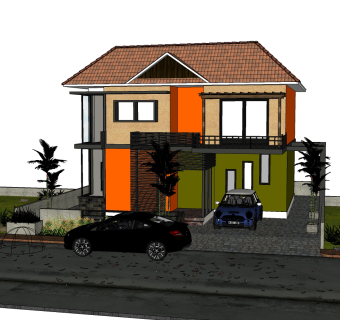 现代简约风格别墅草图大师模型，别墅SU模型下载