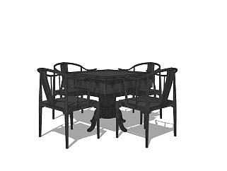 中式休闲桌椅免费su模型，休闲桌椅草图大师模型下载