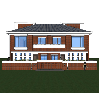 现代连排别墅su模型下载，sketchup别墅草图大师模型