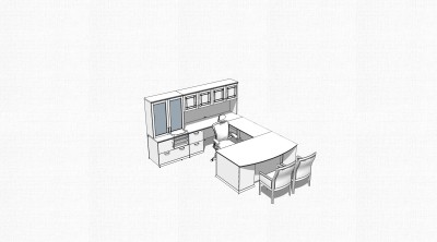 现代白色简约班台桌su模型，班台桌sketchup模型下载