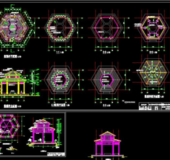 各种亭子CAD施工图，亭子CAD建筑图纸下载