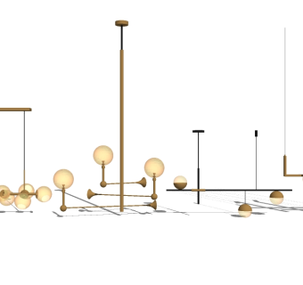 现代金属吊灯su模型，吊灯sketchup模型下载