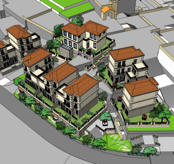 欧式连排别墅景观模型，别墅sketchup模型下载