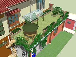 <em>现代屋顶</em>花园草图大师模型，屋顶花园sketchup模型下载