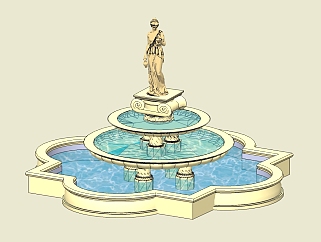 欧式雕像景观水景草图大师模型，水景sketchup模型下载