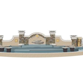 欧式景观水池草图大师模型，景观水池sketchup模型下载