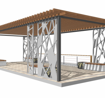 现代景观廊架草图大师模型，景观廊架sketchup模型下载