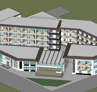 现代中式医院sketchup模型，医院草图大师模型下载