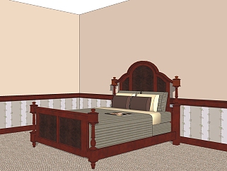 美式双人床su模型，双人床sketchup模型下载