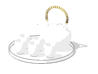 现代<em>茶壶</em>茶杯组合草图大师模型，茶具sketchup模型
