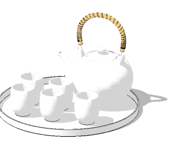 现代茶壶茶杯组合草图大师模型，茶具sketchup模型