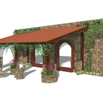 现代庭院花架草图大师模型，庭院花架sketchup模型下载
