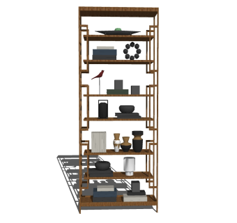 中式书架摆件草图大师模型，书架摆件sketchup模型下载