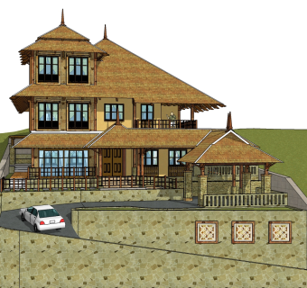 东南亚风格别墅su模型下载、东南亚风格别墅草图大师模型下载