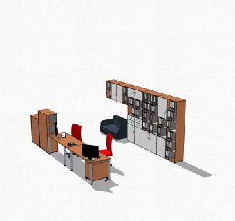 现代办公桌文件柜组合su模型，办工桌文件柜组合sketchup模型下载