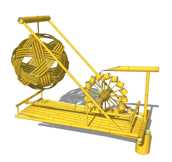 现代竹制品su模型，水车草图大师模型下载