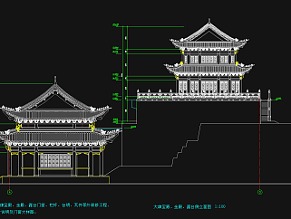 现代某寺大雄宝殿建筑施工图，寺庙CAD图纸下载