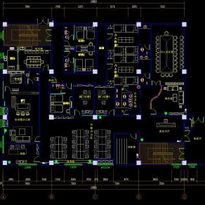 大型办公室平面布置图，CAD建筑图纸免费下载