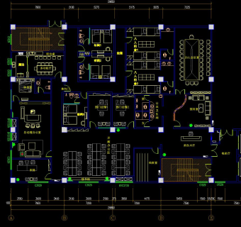 大型办公室平面布置图，CAD建筑图纸免费下载