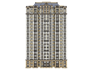 欧式高层住宅楼草图大师模型，住宅楼sketchup模型下载